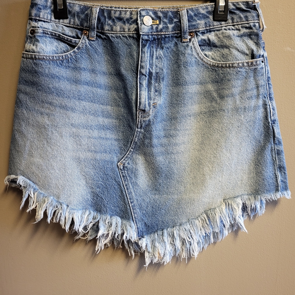We The Free Bailey‎ Blue Denim Mini Skirt Fringed Hem